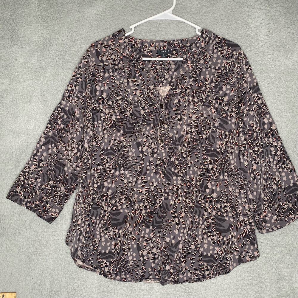 Torrid 3/4 sleeve blouse top animal print pink harper pockets vneck light 0x